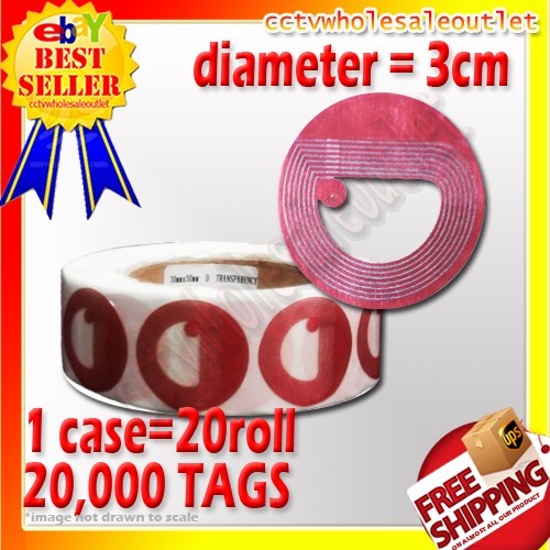 20000 PCS CHECKPOINT COMPATIBLE CLEAR ROUND SOFT LABEL CASE 8.2MHZ FAKE BARCORDE