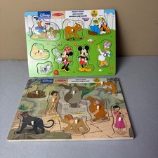 Disney Melissa & Doug 8 pc Wooden Peg Puzzle Set Mickey Mouse Jungle Book READ