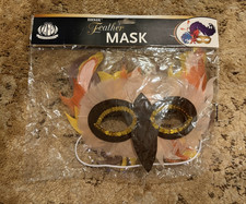 Zucker Mardi Gras Feather Eyemask w/ Elastic Strap Black White Gold Orange