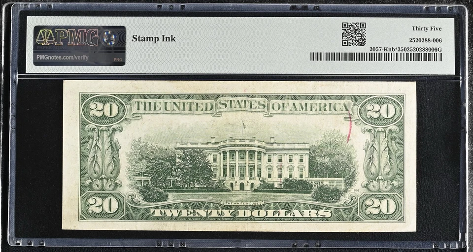 1934 C Fr 2057-Knb* New Back $20 Dollar K* Block FRN Paper Money Note PMG VF35 - Image 2 of 2