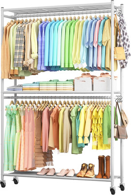 Multi-Functional Clothes Rack with Shelves & Wheels - Sturdy Metal Wardrobe
