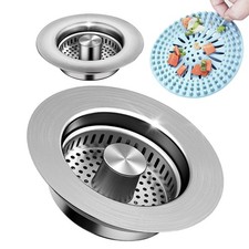 2 Pack   3in1 Kitchen Sink Drain Strainer Stopper, 304 Stainless Steel Pop Up...