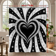 Elegant Black and White Heart Shower Curtain with Sparkling Design