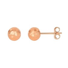 Faceted Round Gold 7mm Stud Earrings, 14K Rose Gold, 7.00 mm