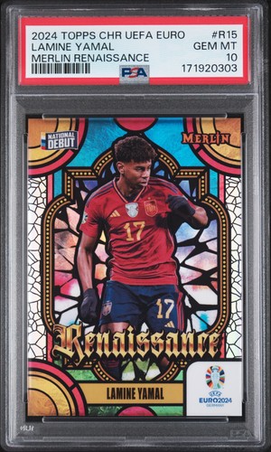 2024 TOPPS CHROME UEFA EURO MERLIN RENAISSANCE #R15 LAMINE YAMAL ROOKIE PSA 10