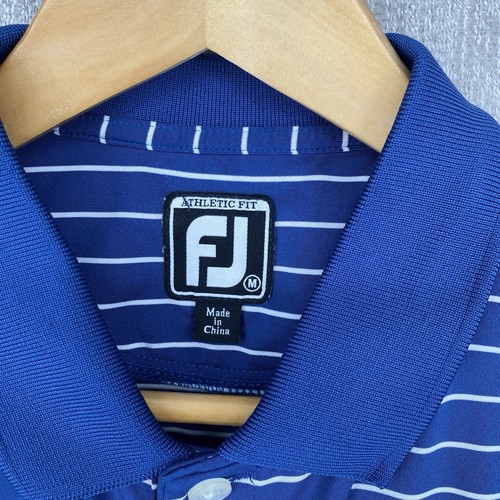 Footjoy Polo Shirt Men Medium Blue Performance Golf Striped Stretch Athletic Fit - Picture 3 of 14
