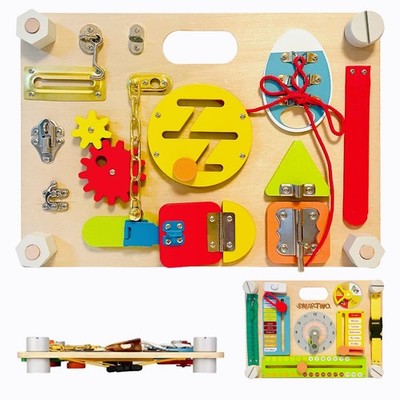 Großes doppelseitiges Holz Busy Board Montessori Spielzeug für Kleinkinder Lernen