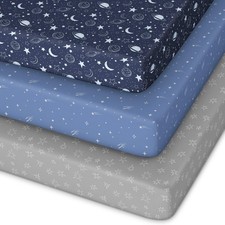 Unnivoll Pack and Play Sheets Fitted 3 Sheets, Blue Gray Planet