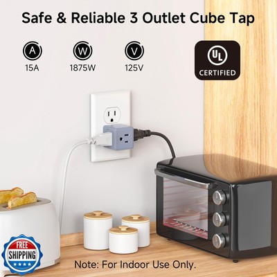 Cable Matters [UL Listed] 3-Pack 3 Outlet Wall Adapter (Grounded Cube Tap, Ou...