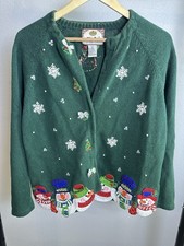 Tiara International Women's Vintage Christmas Cardigan Sweater Size L, See Desc