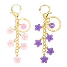 2 Pcs Initial Letter Keychain for Women, Cute Alphabet t Keyring, Pink/Purple