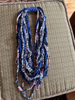 Hippie Handmade TextileRemnants Upcycled  Boho NeckJewelry Blues Colors Patterns