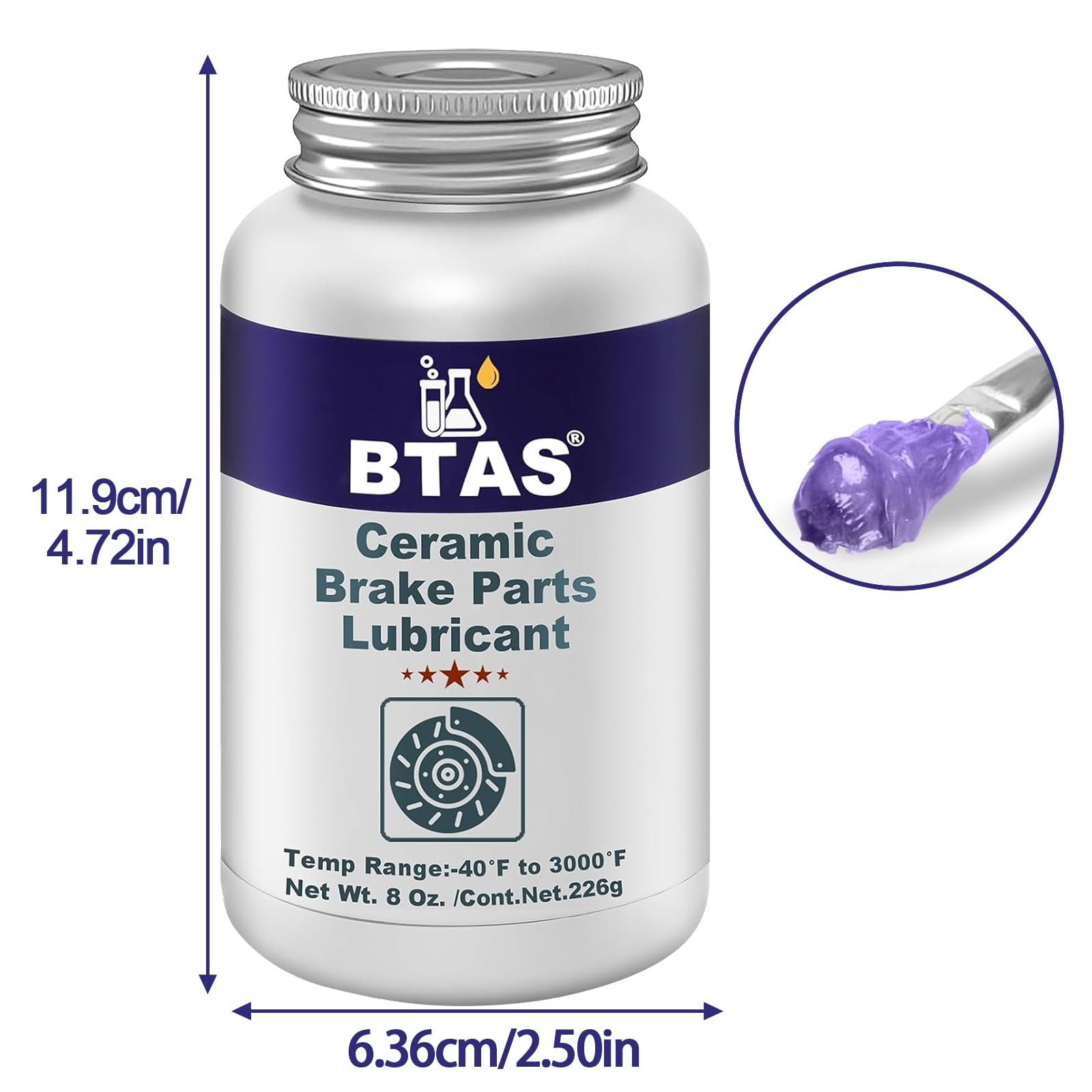 BTAS Brake Synthetic Ceramic Grease 8 oz,Anti SeizeSqueal Caliper Pad Pin Pa...