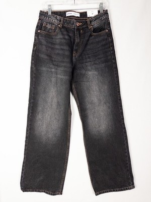 NWT Bershka Extra Baggy Jeans Womens US 4 Black Faded Dark Wash Skater