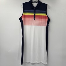 Callaway Golf Dress Womens Large White Navy Striped Sleeveless Opti-Dri UPF 50