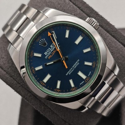 Rolex 116400GV Milgauss 40mm Steel Blue Green Crystal Automatic Watch