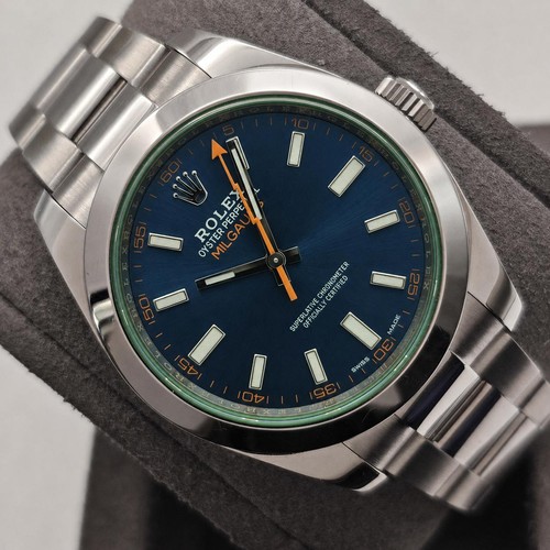 Rolex 116400GV Milgauss 40mm Steel Blue Green Crystal Automatic Watch