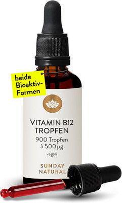 SUNDAY NATURAL  Vitamin B12 Drops 500 µg - Vegan, Pure, 900 Servings