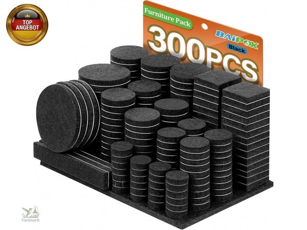 Filzgleiter Selbstklebend Set 300 StüCk - Schwarz - Premium MöBelgleiter Filz P-image