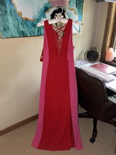 Boohoo Size 4 Red Pink Colorblock V-Neck Sleeveless Long Maxi Lace-Up