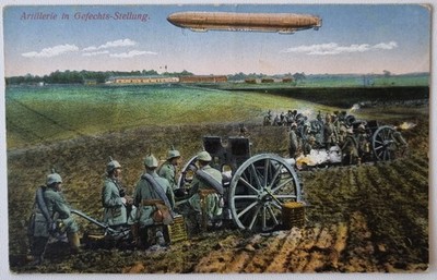 Zeppelin AK - Litho - Artillerie in Gefechts-Stellung & Luftschiff - 1.WK - 1916