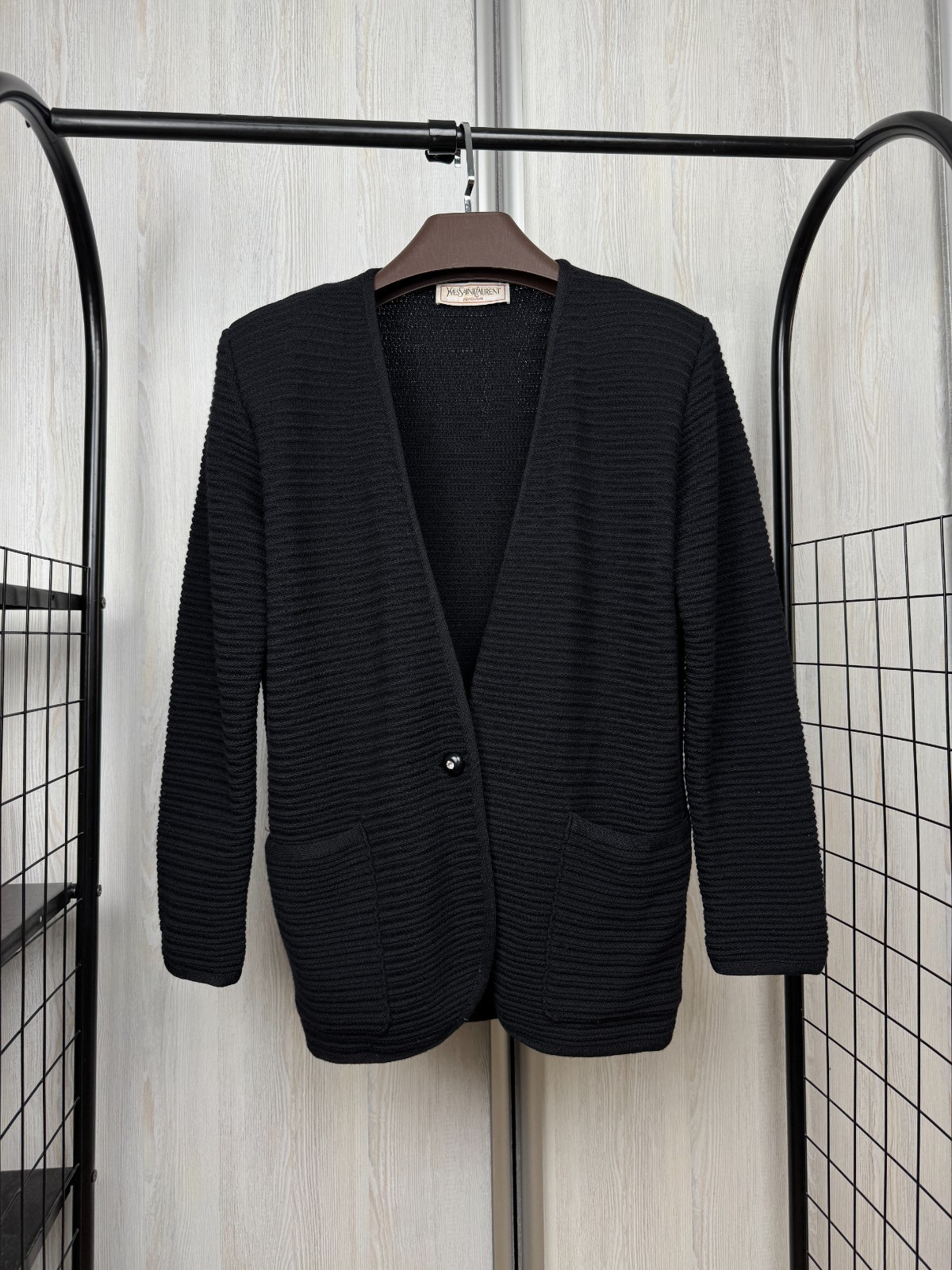 Cardigan Yves Saint Laurent Variation vintage anni 80 lana nero