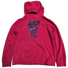 Nike Just Do It Graphic Hoodie Boy's Size Medium Red Kangaroo Pocket