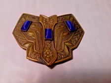 Victorian Art Nouveau 2 Piece Interlocking Sash/Belt Buckle with Blue Stones
