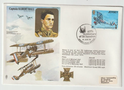 8/6/1976 Jersey Flown Cover - RAFM HA2 - Captain Albert Ball