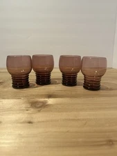 4 Vintage Amethyst  Imperial Glass Juice Tumblers Ribbed Bottom 3" Tall