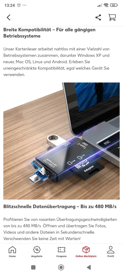 6 in 1 kartenleser usb USB C SD/TF Micro USB OTG Typ C für Handy Laptop DE - Bild 3 von 4