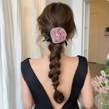 Elegant Hair Tie French Bow Ponytail Holders Satin Scrunchies Organza Rose Stret