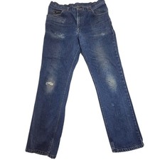 Vintage Lee Mens Straight Leg Jeans Dark Wash Distressed Paint Splotch 34x31