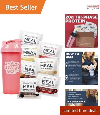 Meal Replacement Shake Variety Box 7 Flavors 20g Protein Pink Shaker