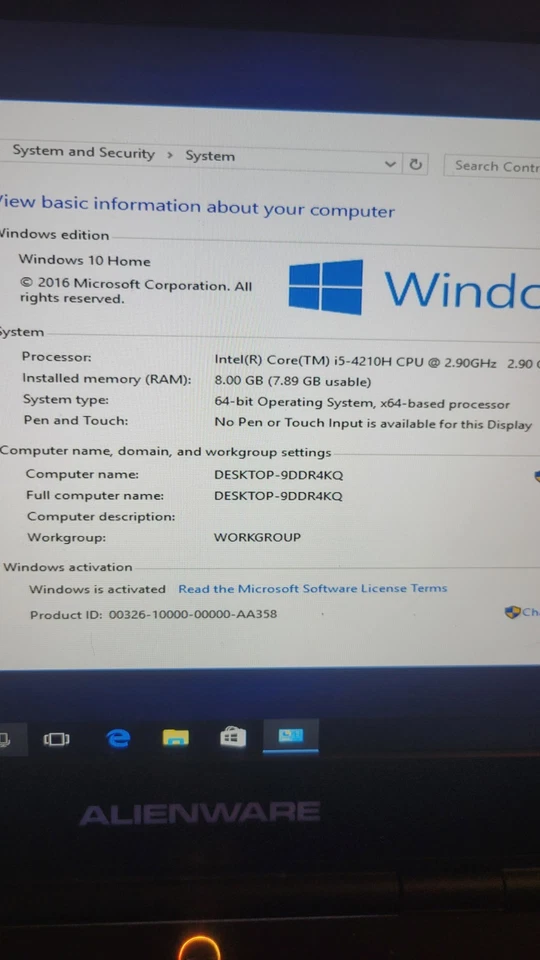 Dell Alienware 15 P42F i5-4210H 2,9 GHz 1 TB HD 8 GB de RAM, Windows 10 Home Foto 3 de 4