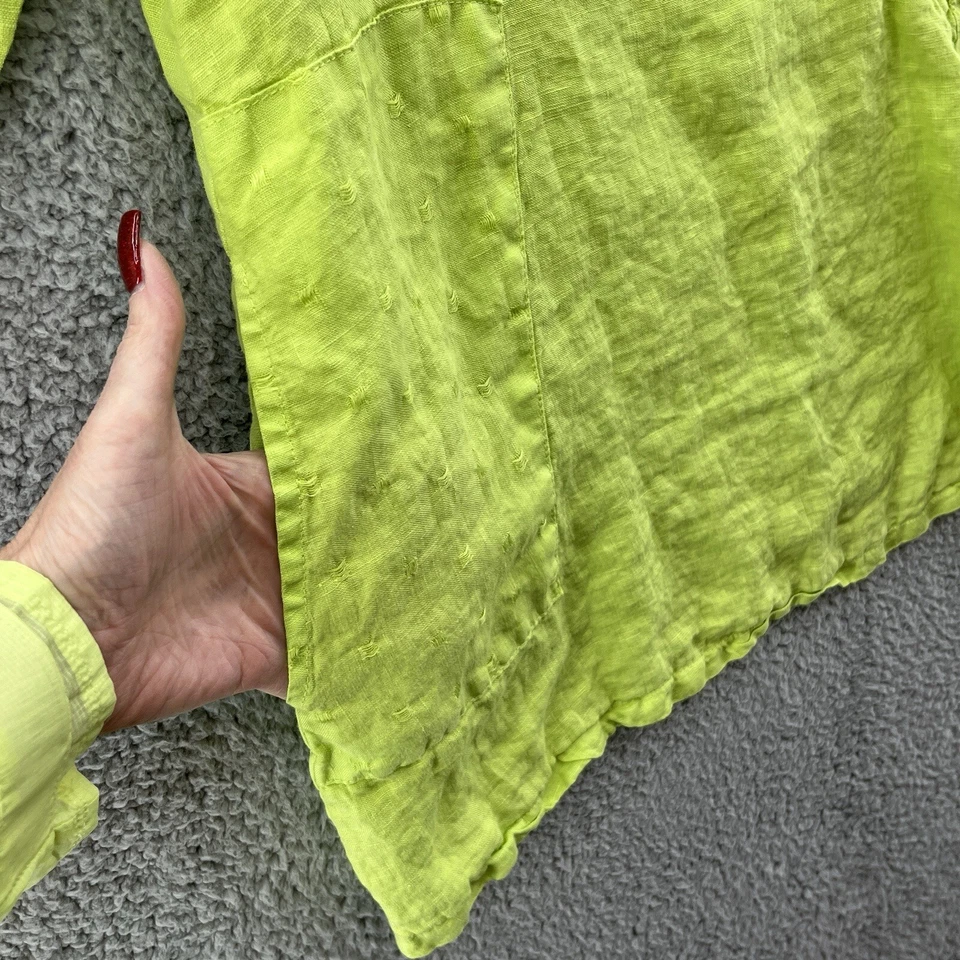 AriA 自制衬衫女式小号绿色亚麻休闲艺术波西米亚意大利束腰上衣 — 第 4/4 张图片