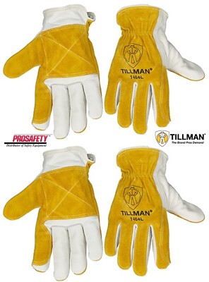 2- Tillman 1464 Grain Cowhide Split Palm Leather Drivers Protective Work Gloves