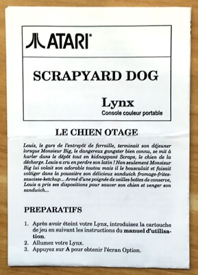 SCRAPYARD DOG - FRANZÖSISCHE ANLEITUNG VINTAGE 100% ORIGINAL ATARI LYNX PAL EURO