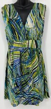 Speechless Dress Size 13 Ivory Green Cap Sleeve V Neck Wrap Side Zip Women New