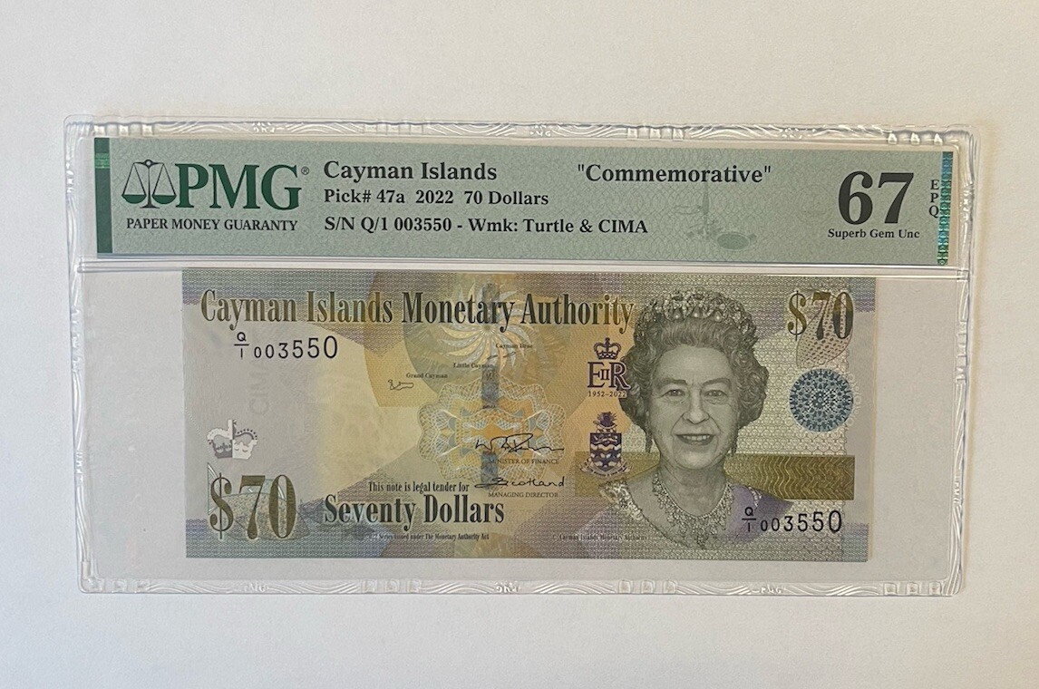 Cayman Islands 70 Dollars 2022 P-47a Commemorative Graded