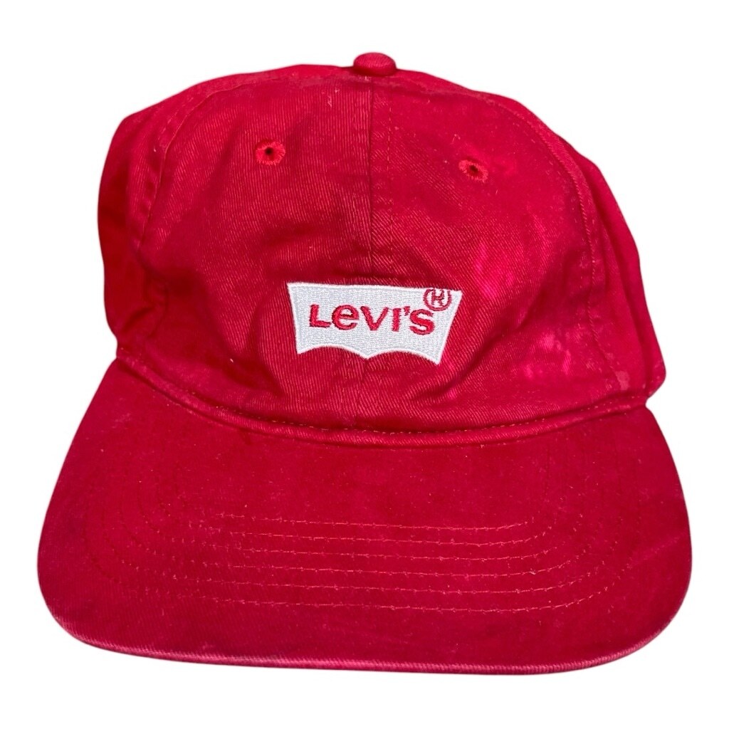 Vintage Levi's Baseball Cap One Size Adjustable Red White Retro Logo Casual