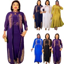 2Pcs African Dashiki Abaya Women Open Cardigan Maxi Dress Evening Gown Kimono