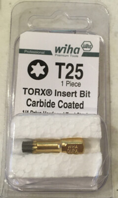 WIHA #71580 T25 Torx Insert Bit Carbide Coated Universal 1/4  Hardened Steel