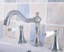 3PCS Polished Chrome Bathroom Basin Sink Vessel Faucet Mixer Taps Dual Handles