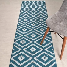 Custom Length Stair Hallway Carpet Runner Rug Non Slip Backing, Kilim, Blue