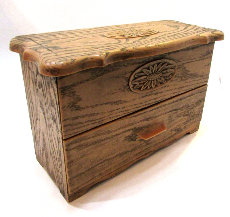 1970s Lerner 3x5 Recipe Card Box Divided 5x8x12 Wood Grain Hard Plastic w Drawer