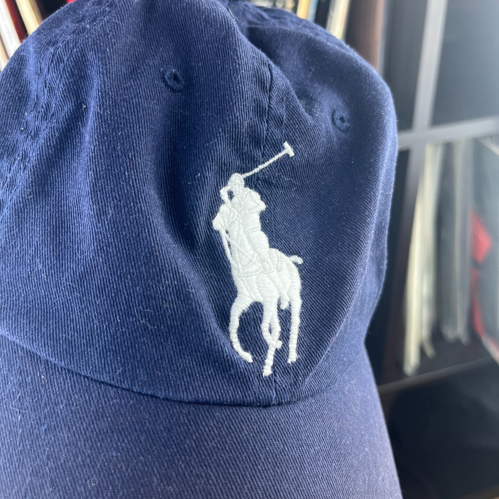 Cappello Vintage Polo Ralph Lauren Big Pony Pelle Strapback Blu
