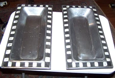 2 Rectangle COLD Food Serving Tray Silver with black & pearl squares edge decor