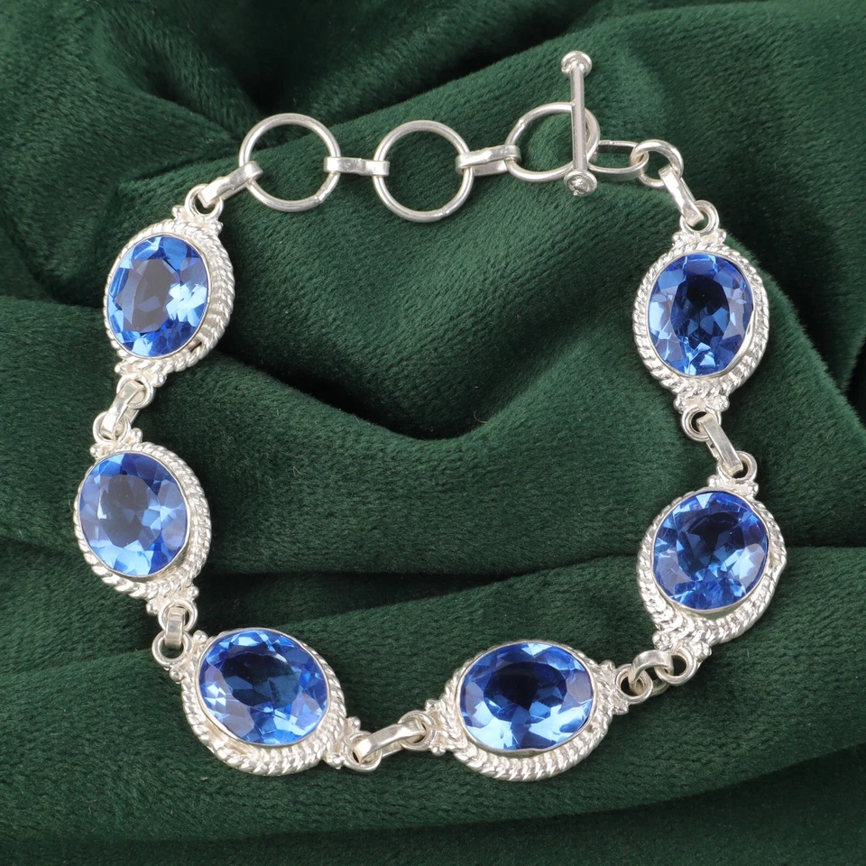 Natural Tanzanite Gemstone Jewelry 925 Sterling Silver Chain Bracelet For Women - Image 3 of 4