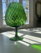 Jarrón gigante vintage de 13" Empoli diamante óptico verde arte vidrio brandy Snifter Italia
